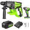 Greenworks Martello perforatore da 24 V 2J e avvitatore a percussione da 300 Nm, con batteria da 4 Ah e caricabatterie