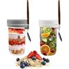 HEKOBAG 2 Pezzi Porta Yogurt con Contenitore 600ml Porta Yogurt e Cereali Vetro Overnight Oats Jar con Cucchiaio Overnight Oats Contenitore per Yogurt, Avena, Insalate, Cereali(Grigio, Bianco)