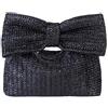 GMYIAK Pochette da donna in paglia intrecciata con elegante manico a fiocco versatile borsa da sera per cerimonia di festa, Nero , 24*6.5*14cm