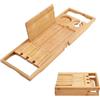 Utoplike Vassoio per vasca da bagno in bambù per vasca, organizer regolabile per vasca da bagno con libri, tablet, bicchiere di vino porta asciugamani, regalo distintivo (63-95 cm)