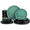 vancasso PLAYA - Set di piatti e ciotole, 12 pezzi, in gres, set di stoviglie da cucina moderno, servizio per 4 persone, lavabile in lavastoviglie e adatto al microonde, verde