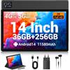 TIGERFU Tablet 14 Pollici, Android 14 Tablet con Sim, 36GB RAM+256GB ROM(TF 1TB), 4G LTE+5G/2.4G WiFi,Octa-Core,8MP+13MP,11580mAh, 1920 * 1200 FHD, 4 Speakers, GPS, Tab con Penna/Custodia (Nero)