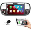 HLLECARMO Car Radio for Fiat 500 2007-2015 wireless Carplay & Android car, Autoradio Fiat 500 Bluetooth 5.0 with 7inch Touchscreen RDS/AM/FM/USB DSP Mirror Link Subw EQ Steering Wheel Control- Colore