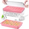 longzon Stampo Ghiaccio con Coperchio e Contenitore, Vaschette per Ghiaccio Anti-rovesciamento per la Produzione di Cubetti di Ghiaccio per Cocktail a Base di Whisky, Tè, Caffè (28 scomparti×2) - Rosa