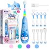 seago Spazzolino Elettrico Bambini Spazzolino Denti Elettrico Spazzolini Elettrici Spazzolino Bambini 0-6 Anni Spazzolino Da Viaggio Con 8 Testine Per, Luce LED, modello balena SG-2139,Blu Scuro