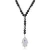 GAVU Collana Malocchio da Uomo, Collana a Y Rosario da Uomo di Perline di Onice Opaco e Ematite con Ciondolo Mano di fatima con Occhio Turco di Acciaio Inox