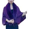 Generic Cappotto Scialle Spesso Lavorato a Maglia, Mantello Con Frange e Collo in Pelliccia, Impacchi Ispessiti Invernali, Viola, Taglia Unica