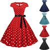 Generic Alinie Rockabilly, abito da donna stile vintage anni '60, costume da carnevale con stampa a pois a maniche corte, abito da cocktail elegante con scollo a V, lunghezza al ginocchio, Nero , M