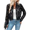 KIJSKKOPO Cardigan Donna Elegante,Giacca Bomber in Pizzo da Donna, Nera Manica Lunga Trasparente con Cerniera in Pizzo con Fiore di Rosa Giacca Corta Estate vestibilità Aderente Top Leggeri Cappott