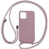 PuYu Zhe Cover con Cordino compatibile con iPhone 12 Mini,Cellulare Girocollo Custodia con Corda Silicone Case TPU Bumper Regolabile Necklace laccio Shell-Rosa sabbia
