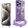 Oelrstfe Magnetica Cover per iPhone 15 Pro Max 6.7 con Cordino Regolabile [Compatibile con MagSafe] Custodia con Collana Tracolla Laccio Collo TPU Silicone Lanyard Case Bling Ragazza Antiurto, Viola