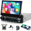 Hodozzy DAB 1 DIN Autoradio con Carplay Senza Fili Android Auto, Hodozzy 7 Pollici Motorizzato Schermo Flip Out Touch Screen Stereo Auto 1 DIN con Bluetooth FM Radio MP5 Mirror Link/USB/AUX/SWC+Retrocamera