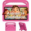 DMOAO Tablet Bambini 7 Pollici, Tablet Android 14 con 5G Wi-Fi 6, 10GB RAM+64GB ROM(TF 1TB), Controllo Parentale, Widevine L1, Octa-Core, 3500mAh, BT 5.0, per Bambini con EVA Caso, Rosa
