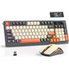 FREEWOLF T96 Tastiera e Mouse Wireless, Bluetooth & 2.4G, Tasti PBT, Manopola Multimediale, Schermo, Silenziosa, Anti-ghosting, US Layout, QWERTY, per Mac/Windows/Linux - Luccichio