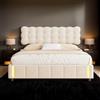 Mnaocz Letto contenitore sollevabile, imbottito con testiera e luci a LED, letto matrimoniale, in velluto, beige (160 x 200 cm)