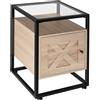 TecTake 801091 Comodino Kidderminster, Lato superiore in vetro, Armadietto con porta magnetica e mensola (Industriale legno chiaro, rovere Sonoma)