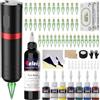 Solong Tattoo Solong Kit Pistola per tatuaggio senza fili Smart Screen con 40Pcs Cartuccia per tattoo Aghi 120ML Nero Inchiostro per tatuaggio Kit completo SLE92KITBEU-2