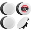 Pyle Casse Bluetooth 20 Centimetri, Altoparlanti da Incasso a Parete/Soffitto 2 Vie, Griglia Tonda/Quadrata, Casse Audio Stereo, 4 canali, Speaker 250 Watt