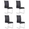 FC Set di 4 sedie da pranzo a sbalzo, struttura in metallo cromato,schienale in pelle artificiale PU,Nero