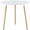 H.J WeDoo Tavolo da pranzo rotondo da cucina in legno, 80 x 80 x 74 cm, gambe in faggio naturale, tavolo scandinavo bianco, 3 gambe
