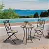 DEGHI Set bistrot con tavolo rotondo 60 cm e 2 sedie con decorazione mosaico a fiori toni del verde - Otranto