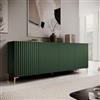 DEGHI Madia 200x81h cm top effetto rovere e verde cannettato ad onda e con 2 cassetti interni e piedi oro - Isolde