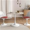 DEGHI Tavolo rotondo 90 cm struttura metallo bianco e top stone effetto terrazzo veneziano - Tulipano