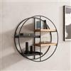 DEGHI Libreria sospesa rotonda 60 cm in metallo nero e rovere chiaro - Megor