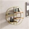 DEGHI Libreria sospesa rotonda 60 cm in metallo oro e rovere chiaro - Megor