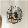 DEGHI Libreria sospesa rotonda 70 cm metallo nero e rovere chiaro con specchio e 2 cassetti - Lamia