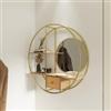 DEGHI Libreria sospesa rotonda 70 cm metallo oro e rovere chiaro con specchio e 2 cassetti - Lamia