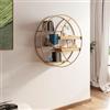 DEGHI Libreria sospesa rotonda 80 cm in metallo rame e rovere chiaro - Yamar