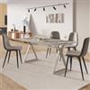 DEGHI Tavolo da pranzo 180x90 cm piano ceramica 12 mm effetto travertino base in acciaio - Masao XL