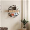 DEGHI Libreria sospesa rotonda 75 cm in metallo nero e rovere chiaro con 3 cassetti - Drinci