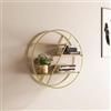 DEGHI Libreria sospesa rotonda 60 cm in metallo oro e rovere chiaro - Gulsa