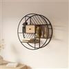DEGHI Libreria sospesa rotonda 70 cm in metallo nero e rovere chiaro con 1 cassetto - Beorn