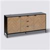 DEGHI Credenza 160x40 cm in acciaio nero con ante e cassetti in legno effetto parquet - Blacky