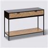 DEGHI Consolle 110x35 cm in acciaio nero con 2 cassetti in legno effetto parquet - Blacky