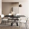 DEGHI Tavolo allungabile 120-180x80 cm con top in ceramica nero opaco e gambe in metallo nero regolabili- Becky
