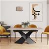 DEGHI Tavolo allungabile 140-180x90 cm top in ceramica effetto travertino e gambe in metallo nero - Witter