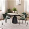 DEGHI Tavolo rotondo allungabile 100-156x90 cm con meccanismo girevole top in ceramica effetto travertino e base in metallo nero - Mochi