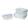 GUSTO CASA - Set 3 Contenitori Rettangolari in vetro con coperchio ermetico Food Organizer