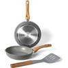 GUSTO CASA - Set 2 Padelle antiaderenti con spatola Linea WoodLine