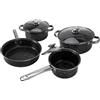 GUSTO CASA - Batteria di Pentole Black Antiaderenti Marmorizzate 7 Pezzi