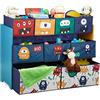Relaxdays Scaffale Portagiochi, Motivo Mostri, Cameretta Bambini, 9 Box in Stoffa, HxLxP: 70x92,5x30 cm, Multicolore