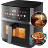 Cecotec Friggitrice ad Aria 8 Litri - Air Fryer Cecofry&Grill Duoheat 8000. 2200W, Doppia Resistenza, Dietetica e Digitale, Finestra, Temperatura Regolabile 80-200°C, 8 Menu