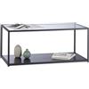 Relaxdays 10023141 Tavolino da Divano Rettangolare, Struttura in Metallo, Ripiano in Vetro, Tavolo da Salotto, 42x100x50 cm, Nero