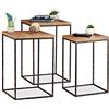 relaxdays Tavolino da Salotto, Set da 3 Tavoli da Divano, Ferro e Legno, Mix di Materiali, Varie Misure, Marrone Nero, 55,5 x 35,5 x 35,5 cm