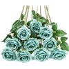 DuHouse 10 rose artificiali in seta per matrimoni, centrotavola, feste, decorazione per la casa, colore: verde acqua scuro