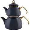Karaca Set di teiere smaltate retrò, antracite, adatte a induzione, bollitore, infuso di tè, 1,1 l, caraffa per acqua da 2,3 l, bollitore turco, tea maker, caydanlik